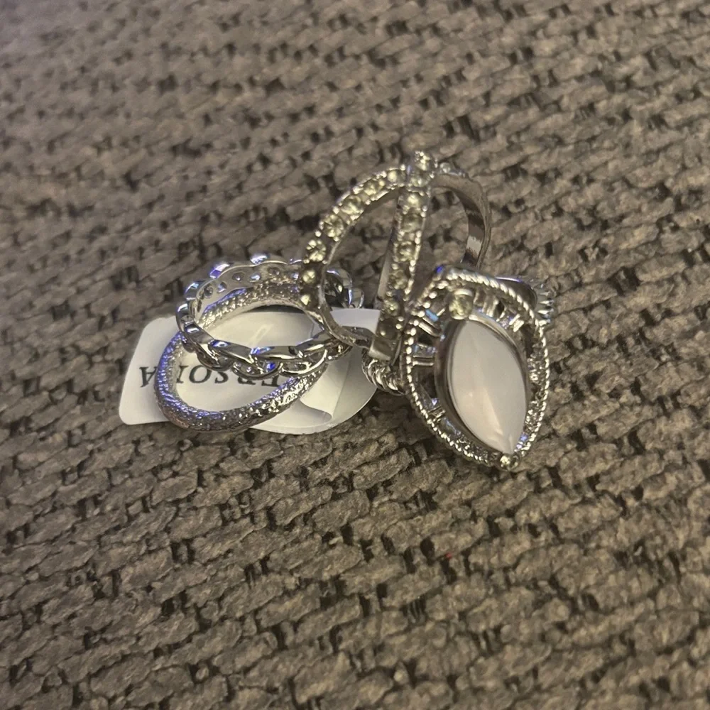 Versona Silver-Tone Crystal Hoop Ring Set, size 7 - Picture 3 of 6